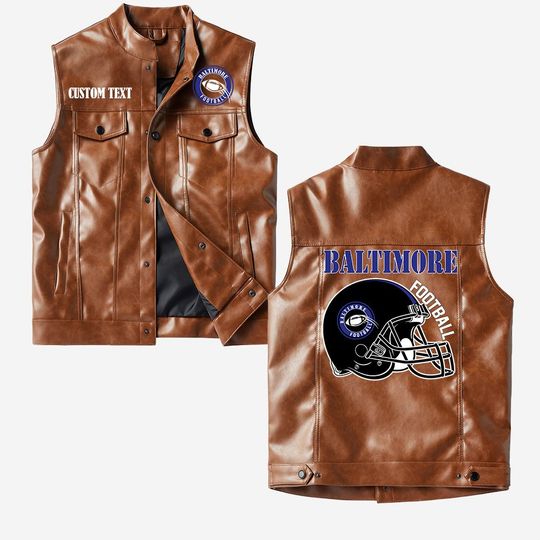 Baltimore Football Crorodile skin PU Vest Leather Jacket, Vintage style, Customize name