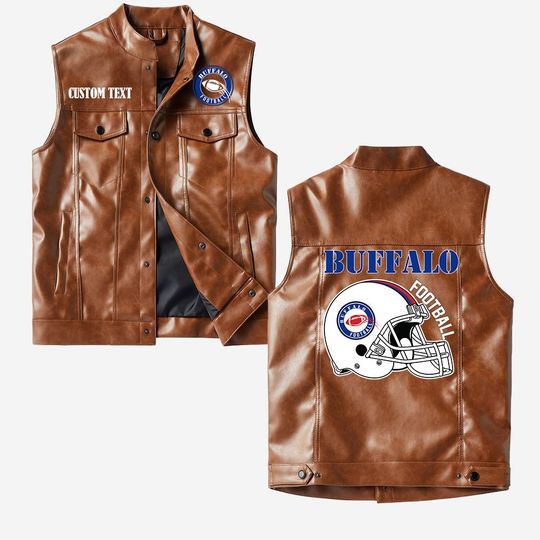 Buffalo Football Crorodile skin PU Vest Leather Jacket, Vintage style, Customize name