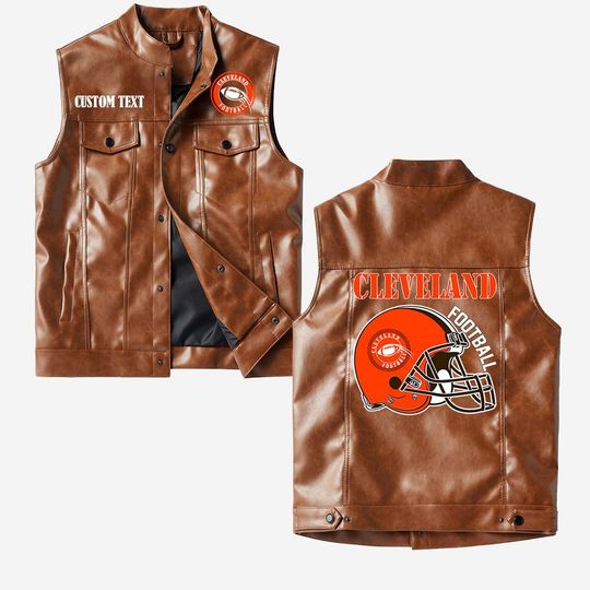Cleveland Football Crorodile skin PU Vest Leather Jacket, Vintage style, Customize name