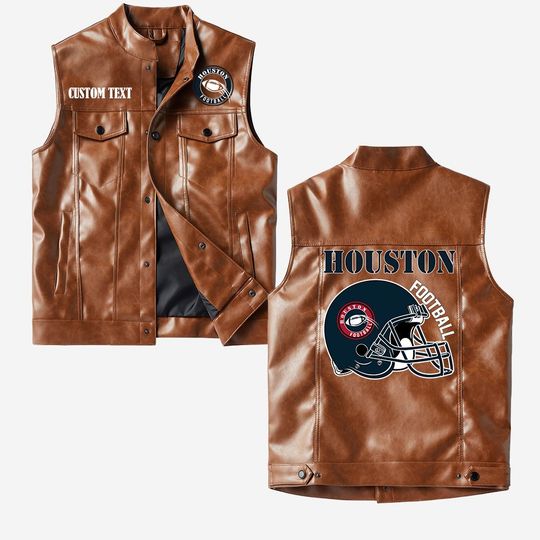 Houston Football Crorodile skin PU Vest Leather Jacket, Vintage style, Customize name