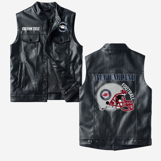 New England Football Crorodile skin PU Vest Leather Jacket, Vintage style, Customize name