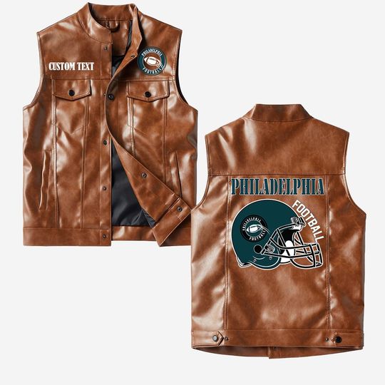 Philadelphia Football Crorodile skin PU Vest Leather Jacket, Vintage style, Customize name