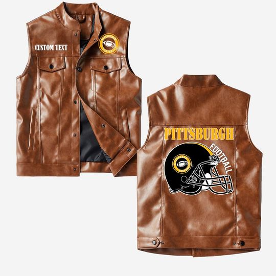 Pittsburgh Football Crorodile skin PU Vest Leather Jacket, Vintage style, Customize name
