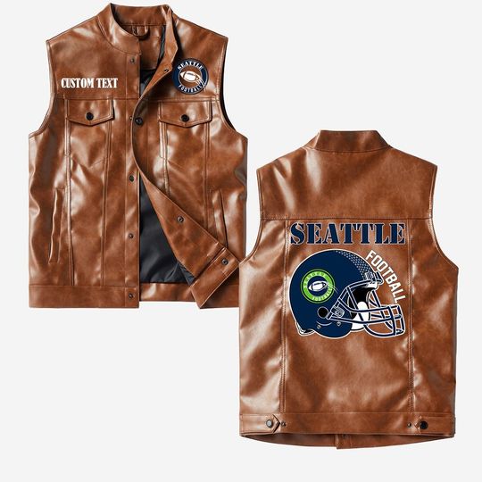 Seattle Football Crorodile skin PU Vest Leather Jacket, Vintage style, Customize name