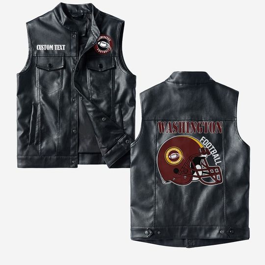 Washington Football Crorodile skin PU Vest Leather Jacket, Vintage style, Customize name