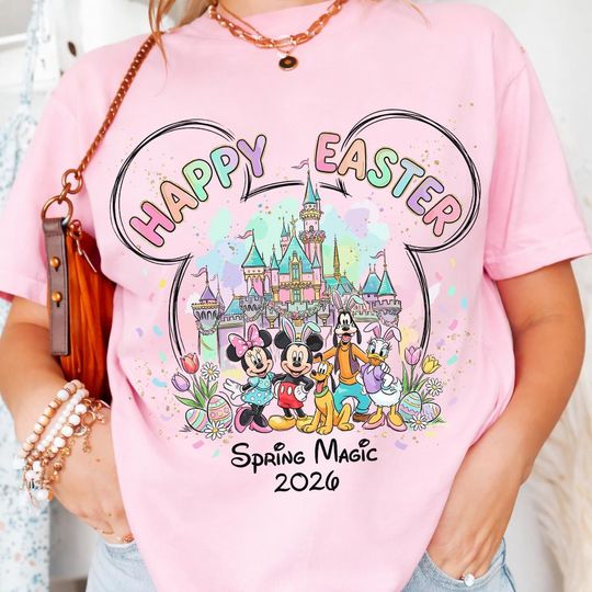 Discover Happy Easter Magical Castle png, Spring Theme Park Friends Tee, Bunny Ears Cartoon Group Shirt, Family Easter Trip Outfit 2026