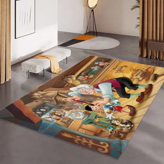 Discover Top! Disney Pinocchio Print Foldable Rectangular Floor Mat Rugs Anti-Skid Carpet