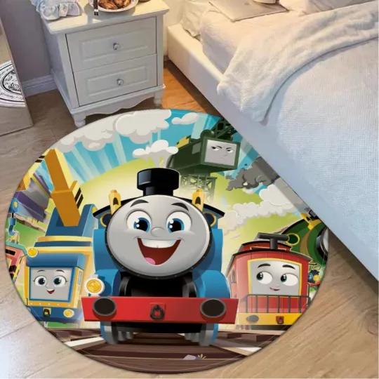 Discover Top! Train & Friends Print Foldable Round Floor Mat Rug Non-slip backing Carpet