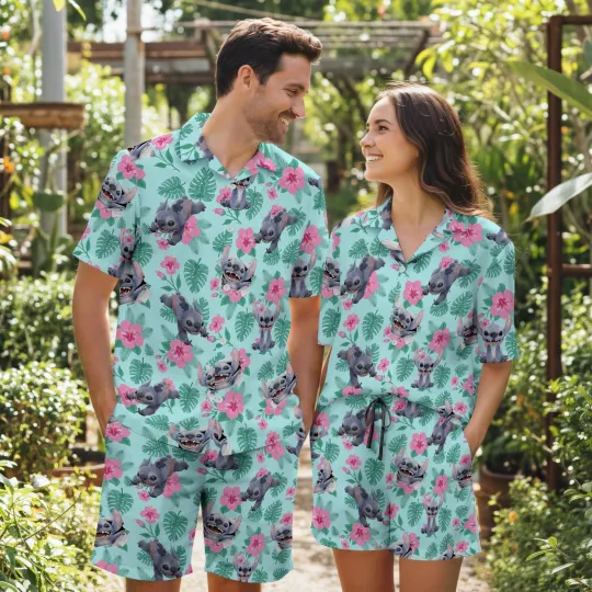 Discover Pink Floral Alien Hawaiian Shirt Couples Matching Aloha Outfit