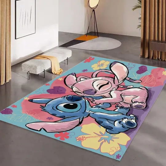 Discover Top! Stitch And Angel Print Foldable Rectangular Floor Mat Rugs Anti-Skid Carpet