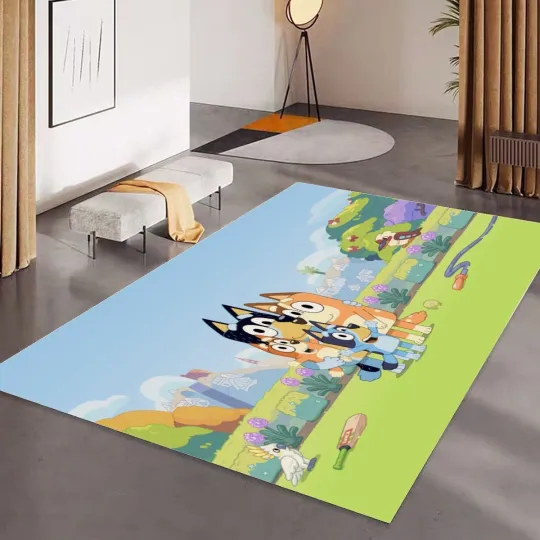 Discover BlueyDad's Happy Family Print Foldable Rectangular Floor Mat Rugs Anti-Skid Carpet