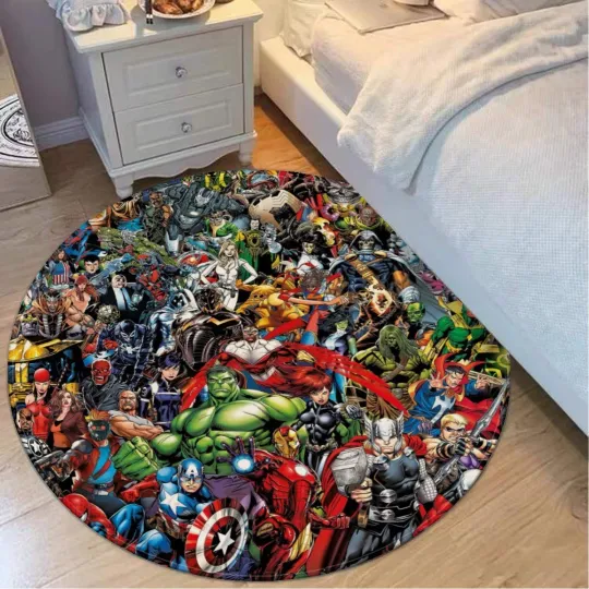 Discover The Heroes Characters Print Foldable Round Floor Mat Rug Non-slip backing Carpet