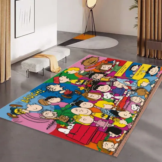 Discover Snoopy Peanuts Gang Print Foldable Rectangular Floor Mat Rugs Anti-Skid Carpet