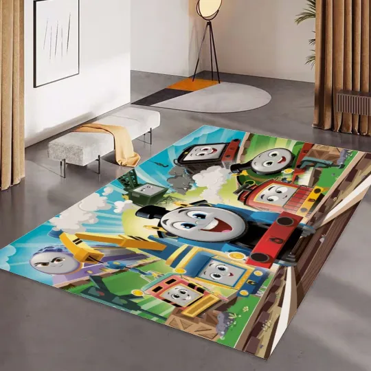 Discover Top! Train & Friends Print Foldable Rectangular Floor Mat Rugs Anti-Skid Carpet