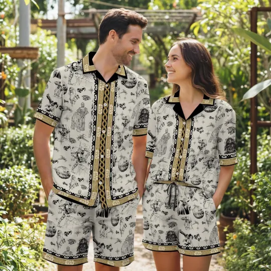 Discover Vintage Galaxy Sketch Hawaiian Shirt Couples Matching Set
