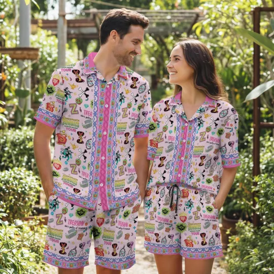 Discover Colorful Cartoon Pop Art Hawaiian Shirt Couples Matching Set