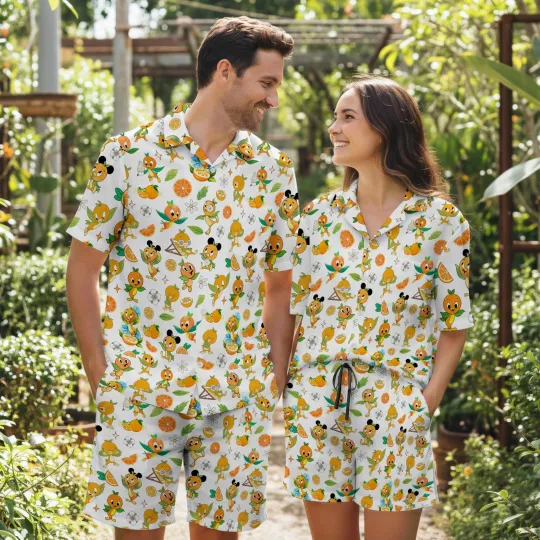 Discover Orange Cartoon Hawaiian Shirt Couples Matching Summer Set