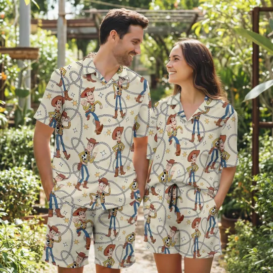 Discover Retro Cowboy Cartoon Hawaiian Shirt Couples Matching Set