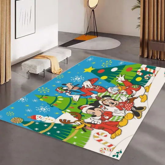 Discover Top! Happy Christmas Print Foldable Rectangular Floor Mat Rugs Anti-Skid Carpet