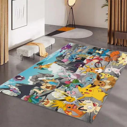 Discover Poket mons Characters Print Foldable Rectangular Floor Mat Rugs Anti-Skid Carpet