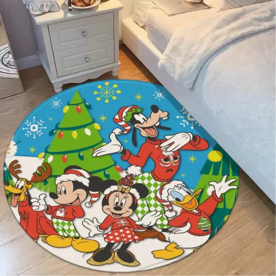 Discover Top! Happy Christmas Print Foldable Round Floor Mat Rug Non-slip backing Carpet