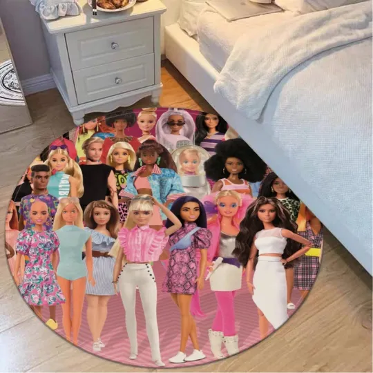 Discover Barbie Characters Print Foldable Round Floor Mat Rug Non-slip backing Carpet
