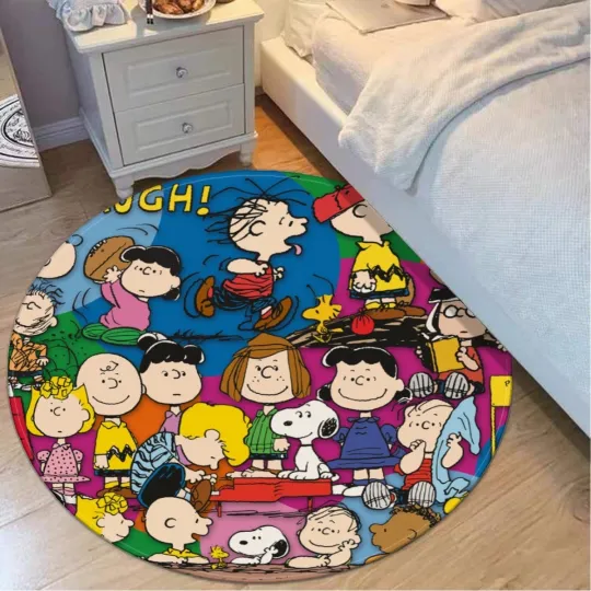 Discover Snoopy Peanuts Gang Print Foldable Round Floor Mat Rug Non-slip backing Carpet
