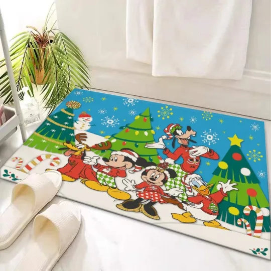 Discover Top! Disney Happy Christmas Print Door Mat Rug Carpet With Non-slip Backing
