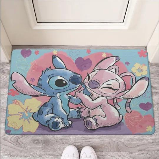 Stitch And Angel Couple Print Door Mat Made Of Rubber Sole & Non-Woven Fabric