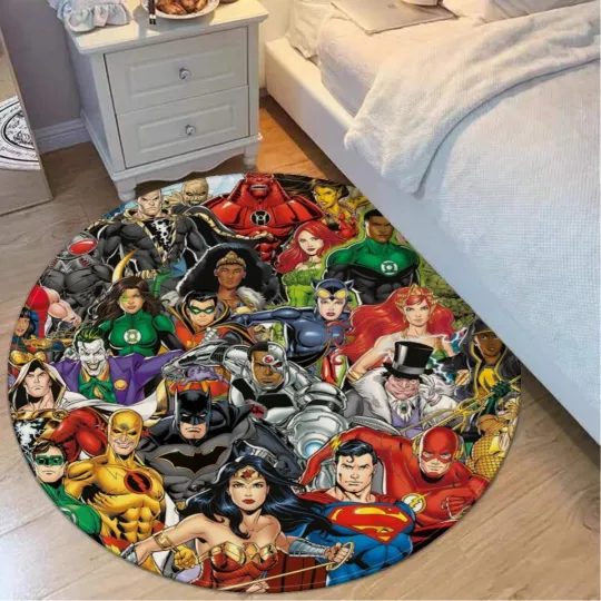Discover Top! Superheroes Print Foldable Round Floor Mat Rug Non-slip backing Carpet