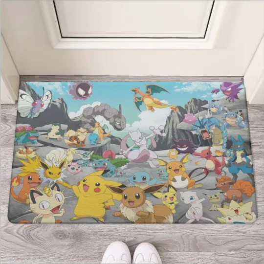 Discover Top! Poket mons Characters Print Door Mat Made Of Rubber Sole & Non-Woven Fabric