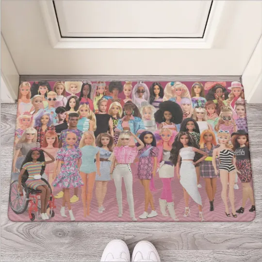 Discover Top! Barbie Characters Print Door Mat Made Of Rubber Sole & Non-Woven Fabric