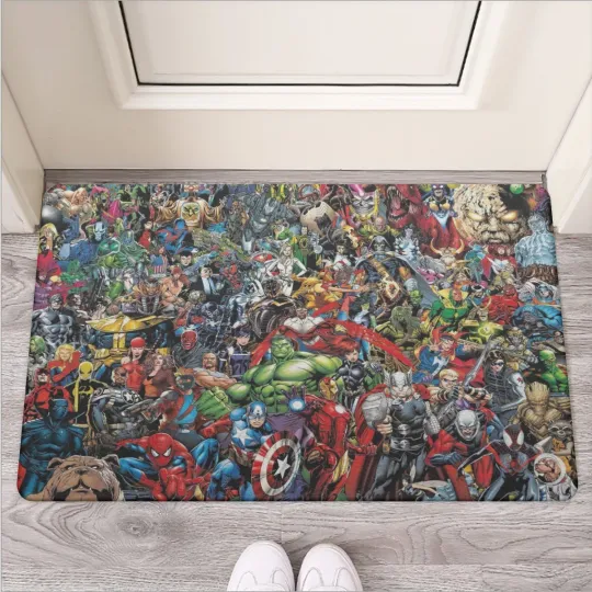 Discover Top! The Heroes Characters Print Door Mat Made Of Rubber Sole & Non-Woven Fabric
