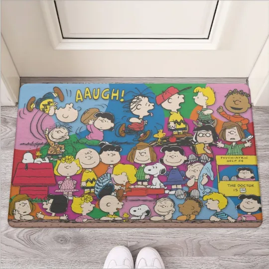 Discover Top! Snoopy Peanuts Gang Print Door Mat Made Of Rubber Sole & Non-Woven Fabric