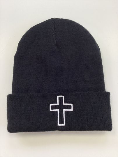 Discover Cross Logo Embroidered Black Beanie Hat