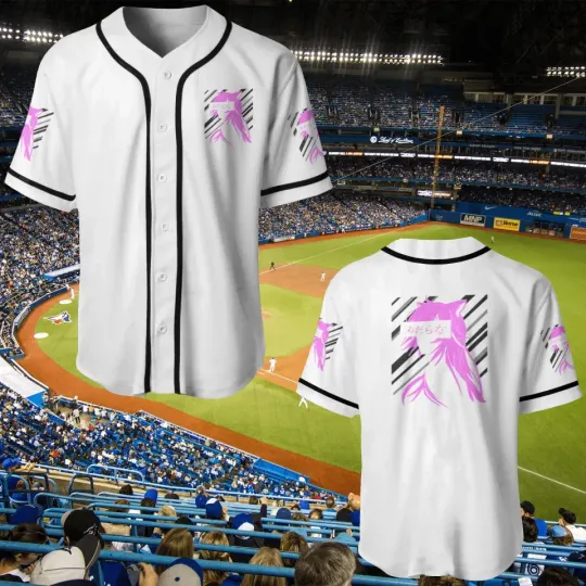 Discover Anime Girl Neko Baseball Jersey with Pink Hair