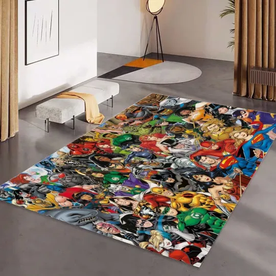 Discover Top! Superheroes Print Foldable Rectangular Floor Mat Rugs Anti-Skid Carpet