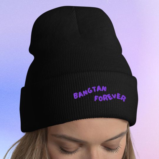 Bangtan Forever Embroidered Beanie - K-Pop Cuffed Hat, ARMY Gift, Minimalist Fan Winter Hat