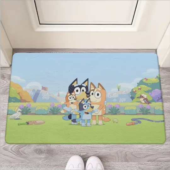 Discover Top! BlueyDad's Happy Family Print Door Mat Made Of Rubber Sole & Non-Woven Fabric