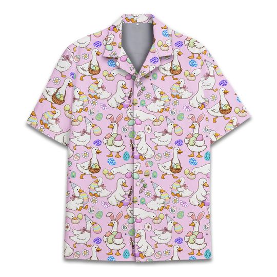 Discover Easter Goose Hawaiian Shirt for Adult Youth, Cute Bunny Egg Pastel Aloha Button Down Top, Spring Holiday Shirt, Easter Outfit