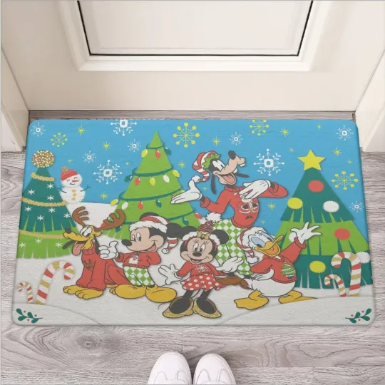 Discover Disney Happy Christmas Print Door Mat Made Of Rubber Sole & Non-Woven Fabric