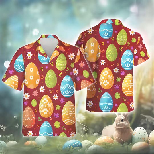 Discover Easter Egg Hawaiian Shirt, Colorful Easter Shirt for Men Women, Spring Holiday Button Up, Funny Easter Outfit, Gift for Easter Day