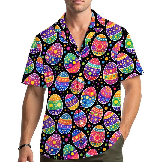 Discover Easter Hawaiian Shirt for Men Women Youth, Colorful Easter Eggs Pattern Aloha Shirt, Funny Spring Holiday Shirt, Bright Easter Outfit