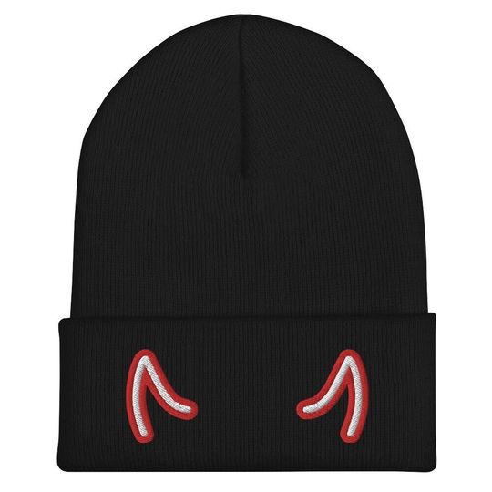 Discover Devil Horns Embroidered Beanie, Gothic Cuffed Winter Hat