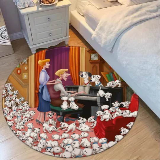 101 Dalmatians Roger Print Foldable Round Floor Mat Rug Non-slip backing Carpet