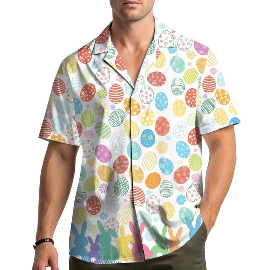 Discover Happy Easter Hawaiian Shirt for Men Women Youth, Colorful Easter Eggs Bunny Pattern Shirt, Funny Spring Holiday Shirt, Bright Easter Outfit