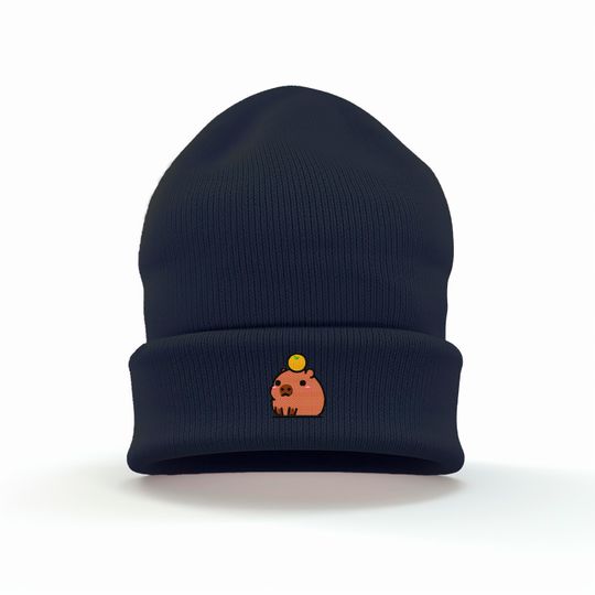 Discover Chubby Capybara Embroidered Cuffed Beanie | Soft and Warm | Whimsical | Cottagecore | Multiple Colors