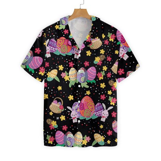 Discover Cute Easter Bunny Hawaiian Shirt, Colorful Easter Eggs Shirt, Easter Day Unisex Aloha Shirt, Spring Holiday Hawaiian Shirt, S5XL