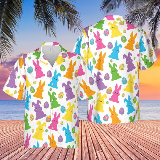 Discover Retro Easter Hawaiian Shirt, Happy Easter Day Button Up Shirt, Easter Eggs, Rabbit Egg Hunt Gift