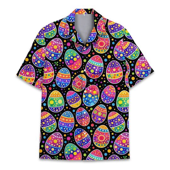 Discover Easter Hawaiian Shirt for Men Women Youth, Colorful Easter Eggs Aloha Button Down Shirt, Fun Spring Holiday Shirt